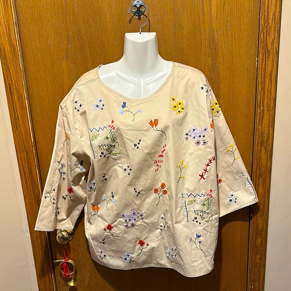 Tory Burch White and Pink Embellished Oversized Blouse xl new with tags